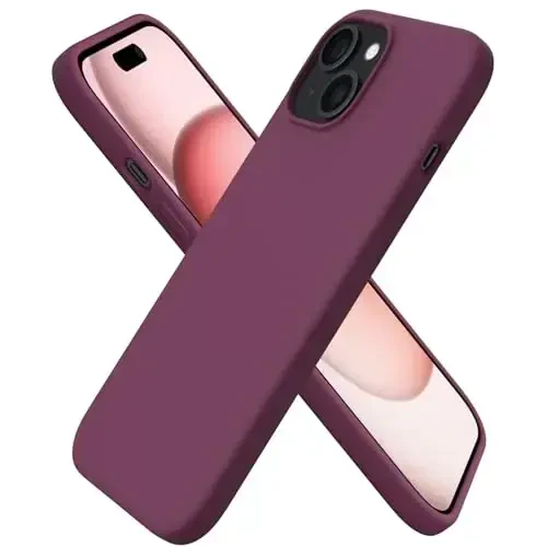 ORNARTO iPhone 15 Case 6.1 bilan mos keladi, Yupqa Suyuq Silikon 3 Qatlamli To'liq Qoplangan Yumshoq Gel Rezina Telefon G'ilofi, Tirnalishga Qarshi Zarba o'tkazmaydigan Himoya Qopqog'i 6.1 dyuym, To'q Qizil sharob - ORNARTO