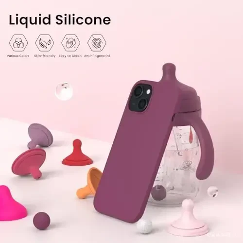 ORNARTO iPhone 15 Case 6.1 bilan mos keladi, Yupqa Suyuq Silikon 3 Qatlamli To'liq Qoplangan Yumshoq Gel Rezina Telefon G'ilofi, Tirnalishga Qarshi Zarba o'tkazmaydigan Himoya Qopqog'i 6.1 dyuym, To'q Qizil sharob - 3