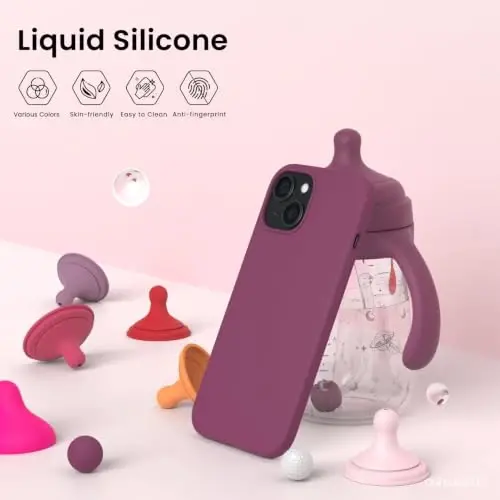 ORNARTO iPhone 15 Case 6.1 bilan mos keladi, Yupqa Suyuq Silikon 3 Qatlamli To'liq Qoplangan Yumshoq Gel Rezina Telefon G'ilofi, Tirnalishga Qarshi Zarba o'tkazmaydigan Himoya Qopqog'i 6.1 dyuym, To'q Qizil sharob - 3