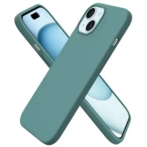 ORNARTO iPhone 15 Case 6.1 bilan mos keladi, Yupqa Suyuq Silikon 3 Qatlamli To'liq Qoplangan Yumshoq Gel Rezina Telefon Qutisi, Chizilishga Qarshi Zarba o'tkazmaydigan Himoya Qopqog'i 6.1 dyuym, Qoraqarag'ay yashil - ORNARTO
