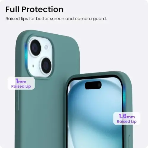 ORNARTO iPhone 15 Case 6.1 bilan mos keladi, Yupqa Suyuq Silikon 3 Qatlamli To'liq Qoplangan Yumshoq Gel Rezina Telefon Qutisi, Chizilishga Qarshi Zarba o'tkazmaydigan Himoya Qopqog'i 6.1 dyuym, Qoraqarag'ay yashil - 4