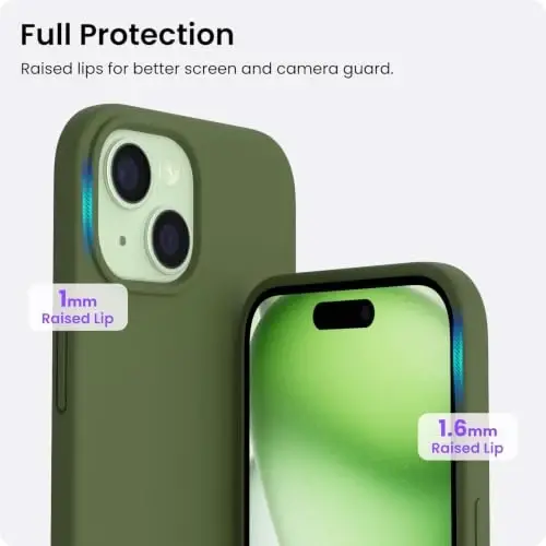 ORNARTO iPhone 15 Case 6.1 bilan mos keladi, Yupqa suyuq silikon 3 qatlamli to'liq qoplangan yumshoq gel rezina telefon qutisi, chizilishga qarshi zarbga chidamli himoya qopqog'i 6.1 dyuym, Kedr yashil - 4