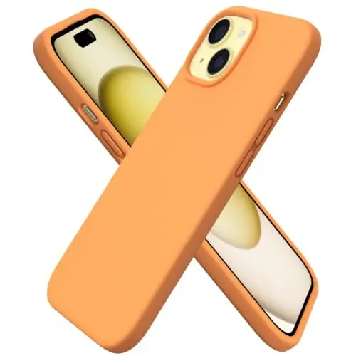 ORNARTO iPhone 15 Case 6.1 bilan mos keladi, Yupqa Suyuq Silikon 3 Qatlamli To'liq Qoplangan Yumshoq Gel Rezina Telefon Qutisi, Chizishga Qarshi Zarba o'tkazmaydigan Himoya Qopqog'i 6.1 dyuym, Marigold - ORNARTO
