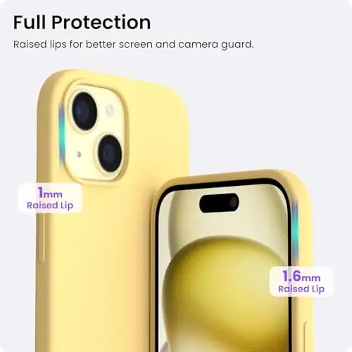 ORNARTO iPhone 15 Case 6.1 bilan mos keladi, Yupqa Suyuq Silikon 3 Qatlamli To'liq Qoplangan Yumshoq Gel Rezina Telefon Qutisi, Chizishga Qarshi Zarba o'tkazmaydigan Himoya Qopqog'i 6.1 Inch, Sariq Yog' - 4