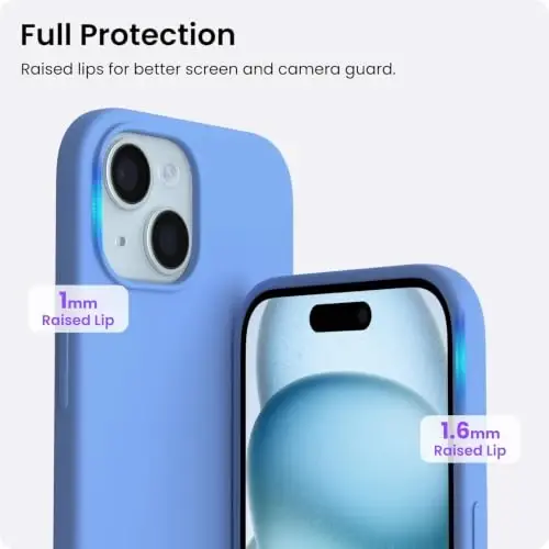 ORNARTO iPhone 15 Case 6.1 bilan mos keladi, Yupqa Suyuq Silikon 3 Qatlamli To'liq Qoplangan Yumshoq Gel Rezina Telefon Qutisi, Chizishga Qarshi Zarbadan Himoya Qiluvchi Himoya Qopqog'i 6.1 dyuym, Osmon Moviy - 4