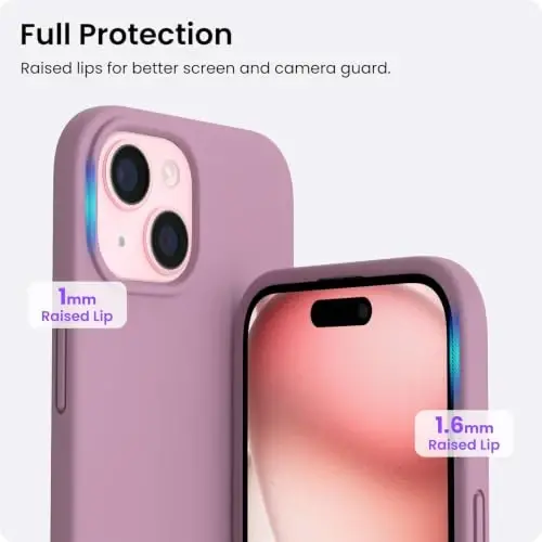 ORNARTO iPhone 15 Case 6.1 bilan mos keladi, Yupqa Suyuq Silikon 3 Qatlamli To'liq Qoplangan Yumshoq Gel Rezina Telefon Qutisi, Tirnalishga Qarshi Zarbadan Himoya Qiluvchi Qopqoq 6.1 dyuym, Lilak Binafsha - 4
