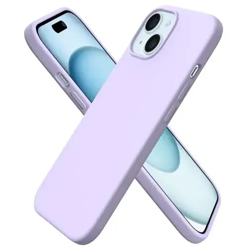 ORNARTO iPhone 15 Case 6.1 bilan mos, Yupqa suyuq silikon 3 qat to'liq qoplangan yumshoq gel rezina telefon qutisi, tirnalishga qarshi zarbaga chidamli himoya qopqog'i 6.1 dyuym, Pastel Lilac 