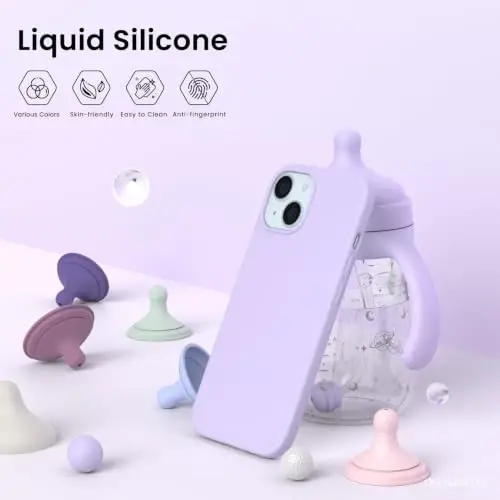 ORNARTO iPhone 15 Case 6.1 bilan mos, Yupqa suyuq silikon 3 qat to'liq qoplangan yumshoq gel rezina telefon qutisi, tirnalishga qarshi zarbaga chidamli himoya qopqog'i 6.1 dyuym, Pastel Lilac - 3