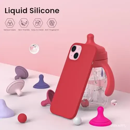 ORNARTO iPhone 15 Case 6.1 bilan mos, Yupqa suyuq silikon 3 qat to'liq qoplangan yumshoq jel kauchuk telefon qutisi, chizishga qarshi zarbga chidamli himoya qopqog'i 6.1 dyuym, Qizil - 3