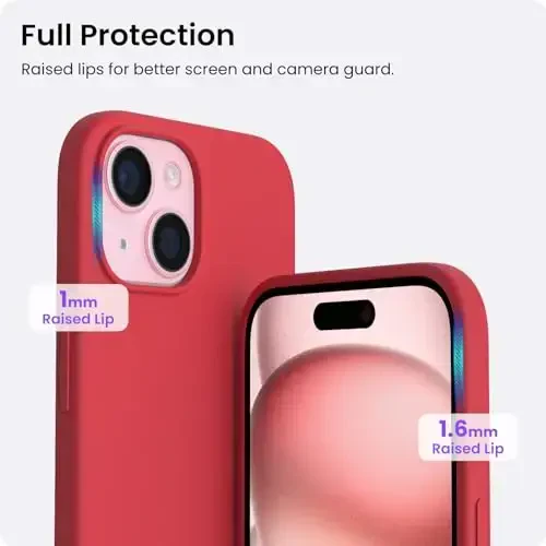 ORNARTO iPhone 15 Case 6.1 bilan mos, Yupqa suyuq silikon 3 qat to'liq qoplangan yumshoq jel kauchuk telefon qutisi, chizishga qarshi zarbga chidamli himoya qopqog'i 6.1 dyuym, Qizil - 4