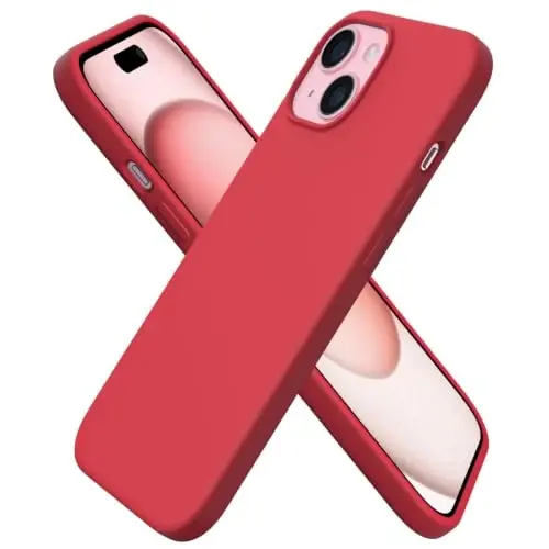 ORNARTO iPhone 15 Case 6.1 bilan mos, Yupqa suyuq silikon 3 qat to'liq qoplangan yumshoq jel kauchuk telefon qutisi, chizishga qarshi zarbga chidamli himoya qopqog'i 6.1 dyuym, Qizil 