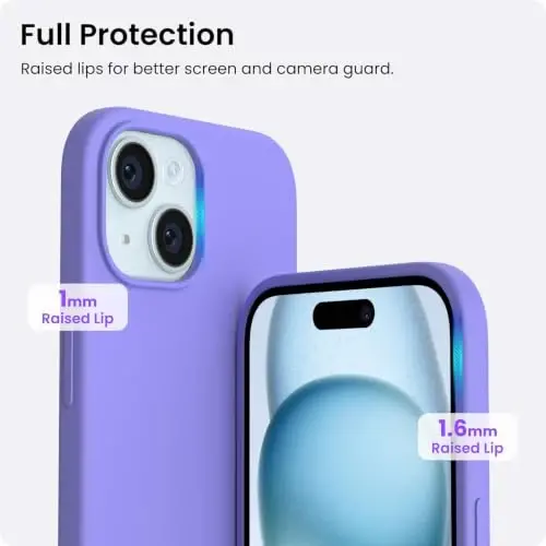 ORNARTO iPhone 15 Case 6.1 bilan mos, Yupqa Suyuq Silikon 3 Qatlamli To'liq Qoplangan Yumshoq Gel Rezina Telefon G'ilofi, Chizishga Qarshi Zarbadan Himoya Qiluvchi G'ilof 6.1 dyuym, Periwinkle - 3