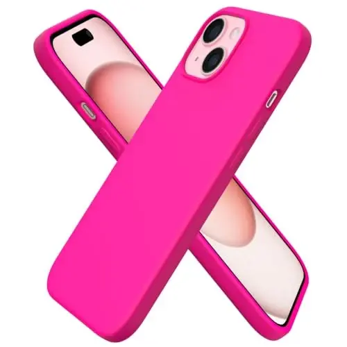 ORNARTO iPhone 15 Case 6.1 bilan mos, Yupqa Suyuq Silikon 3 Qatlamli To'liq Qoplangan Yumshoq Gel Rezina Telefon Qutisi, Chizilishga Qarshi Zarba o'tkazmaydigan Himoya Qopqog'i 6.1 dyuym, To'q pushti - 1