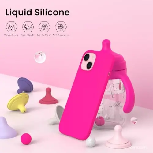 ORNARTO iPhone 15 Case 6.1 bilan mos, Yupqa Suyuq Silikon 3 Qatlamli To'liq Qoplangan Yumshoq Gel Rezina Telefon Qutisi, Chizilishga Qarshi Zarba o'tkazmaydigan Himoya Qopqog'i 6.1 dyuym, To'q pushti - 3
