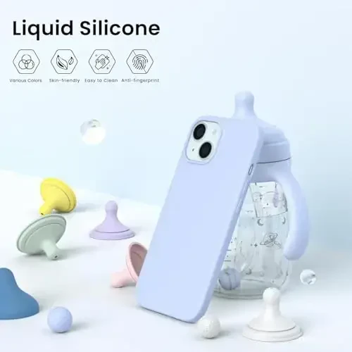 ORNARTO iPhone 15 Case 6.1 bilan mos, Yupqa Suyuq Silikon 3 Qatlamli To'liq Qoplangan Yumshoq Gel Rezina Telefon Qutisi, Chizishga Qarshi Zarba o'tkazmaydigan Himoya Qopqog'i 6.1 dyuym, Ochiq Moviy - 3