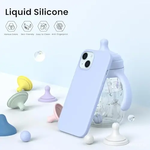 ORNARTO iPhone 15 Case 6.1 bilan mos, Yupqa Suyuq Silikon 3 Qatlamli To'liq Qoplangan Yumshoq Gel Rezina Telefon Qutisi, Chizishga Qarshi Zarba o'tkazmaydigan Himoya Qopqog'i 6.1 dyuym, Ochiq Moviy - 3