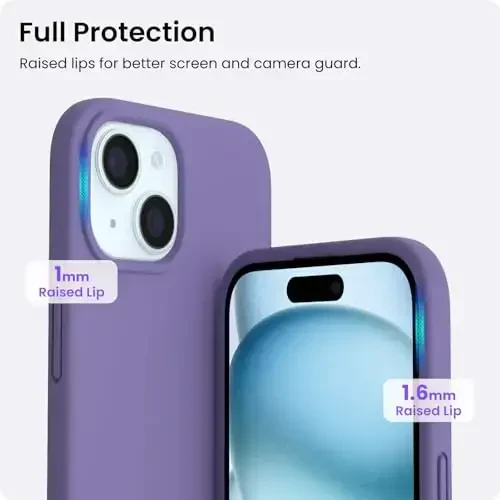ORNARTO iPhone 15 Case 6.1 bilan mos, Yupqa Suyuq Silikon 3 Qatlamli To'liq Qoplangan Yumshoq Gel Rezina Telefon Qutisi, Tirnalishga Qarshi Zarba o'tkazmaydigan Himoya Qopqog'i 6.1 dyuym, Ametist - 4