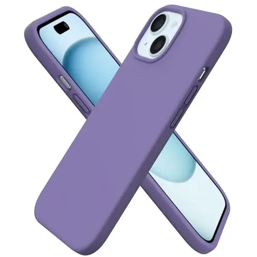 ORNARTO iPhone 15 Case 6.1 bilan mos, Yupqa Suyuq Silikon 3 Qatlamli To'liq Qoplangan Yumshoq Gel Rezina Telefon Qutisi, Tirnalishga Qarshi Zarba o'tkazmaydigan Himoya Qopqog'i 6.1 dyuym, Ametist - ORNARTO