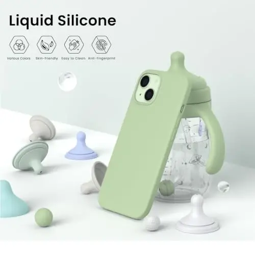 ORNARTO iPhone 15 Case 6.1 bilan mos, Yupqa Suyuq Silikon 3 Qatlamli To'liq Qoplangan Yumshoq Gel Rezina Telefon Qutisi, Tirnalishga qarshi Zarbadan himoya qiluvchi himoya qopqog'i 6.1 dyuym, Pista - 3