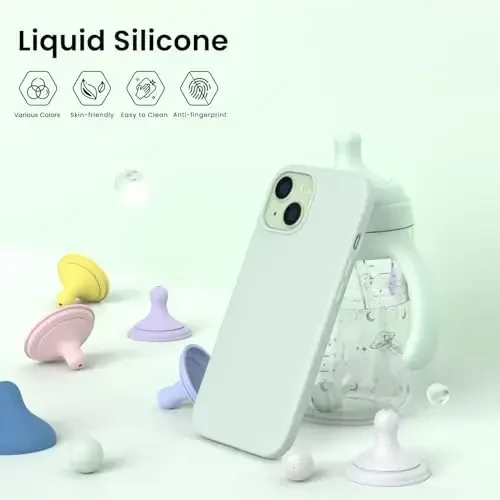 ORNARTO iPhone 15 Case 6.1 bilan mos, Yupqa Suyuq Silikon 3 Qavatli To'liq Qoplangan Yumshoq Gel Rezina Telefon Qutisi, Tirnalishga Qarshi Zarba o'tkazmaydigan Himoya Qopqog'i 6.1 dyuym, Ochiq yashil - 3