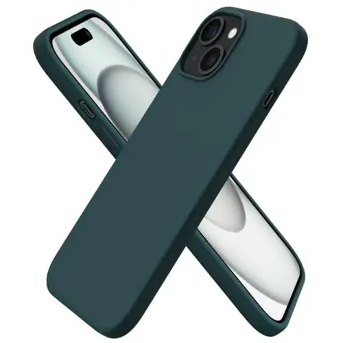 ORNARTO Совместимый с iPhone 15 Case 6.1, Slim Liquid Silicone 3 Layers Full Covered Soft Gel Rubber Phone Case, Anti-Scratch Shockproof Protective Cover 6.1 Inch, Olive Green - 1