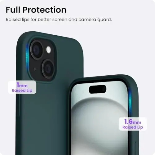 ORNARTO Совместимый с iPhone 15 Case 6.1, Slim Liquid Silicone 3 Layers Full Covered Soft Gel Rubber Phone Case, Anti-Scratch Shockproof Protective Cover 6.1 Inch, Olive Green - 4