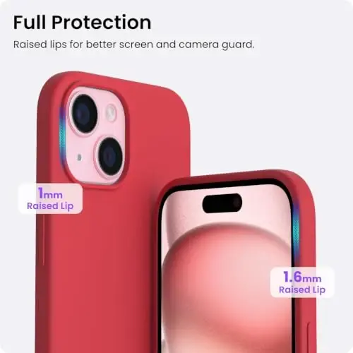 ORNARTO Совместимый с iPhone 15 Чехол 6.1, Тонкий Жидкий Силикон 3 Слоя Полностью Покрытый Мягкий Гель Резиновый Чехол для Телефона, Защита от Царапин Противоударный Защитный Чехол 6.1 Дюйм, Красный - 4