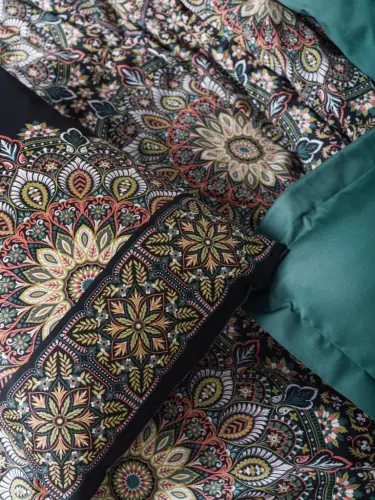 Ornate Petrol, Cotton Box juftlik saten choyshab to'plami - NEVRESIMDUNYASI (1)