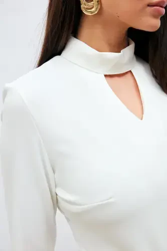 Orqa Detallı Bodysuit Ko'ylak - Ekru - 4