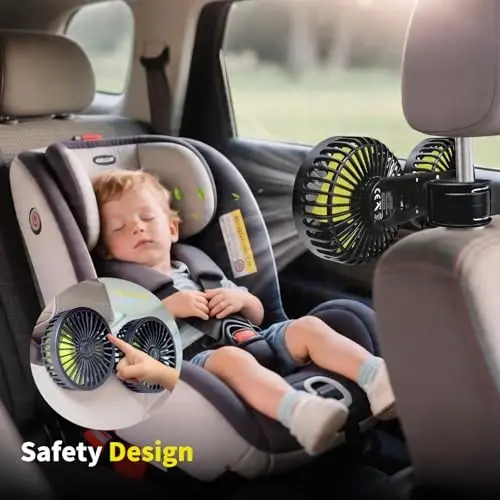 Orqa o'rindiqdagi bolalar uchun XOOL avtomobil fanati, ikki boshli USB avtomobil sovutish fanlari - 3 tezlikli 360° aylanuvchi orqa bosh suyagi fanatlari, transport vositalari SUV RV uchun 5V/2A quvvatli elektr havo aylanish fanati - 6