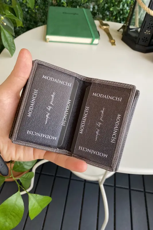 Orsa – Genuine Leather Minimalist Card Holder Gray Slim Wallet, Card Case-Gray - 3