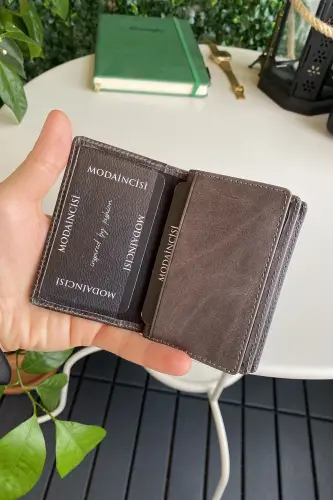 Orsa – Genuine Leather Minimalist Card Holder Gray Slim Wallet, Card Case-Gray - MODICA (1)