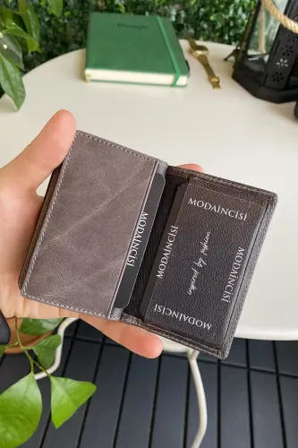 Orsa – Genuine Leather Minimalist Card Holder Gray Slim Wallet, Card Case-Gray - 4