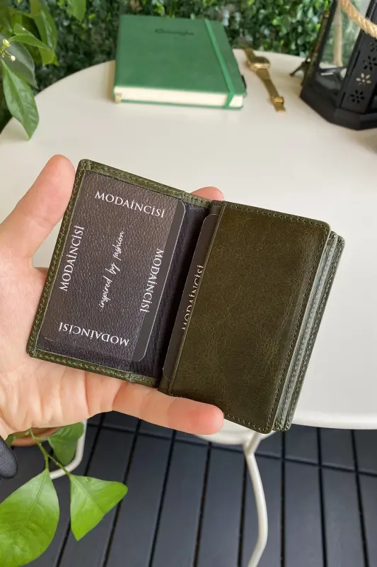 Orsa - Genuine Leather Minimalist Card Holder Green Slim Wallet, Business Card Holder-Green - 2