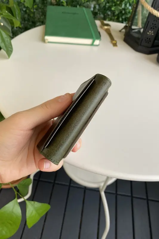 Orsa - Genuine Leather Minimalist Card Holder Green Slim Wallet, Business Card Holder-Green - 7