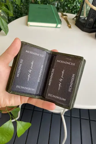 Orsa - Genuine Leather Minimalist Card Holder Green Slim Wallet, Business Card Holder-Green - 4