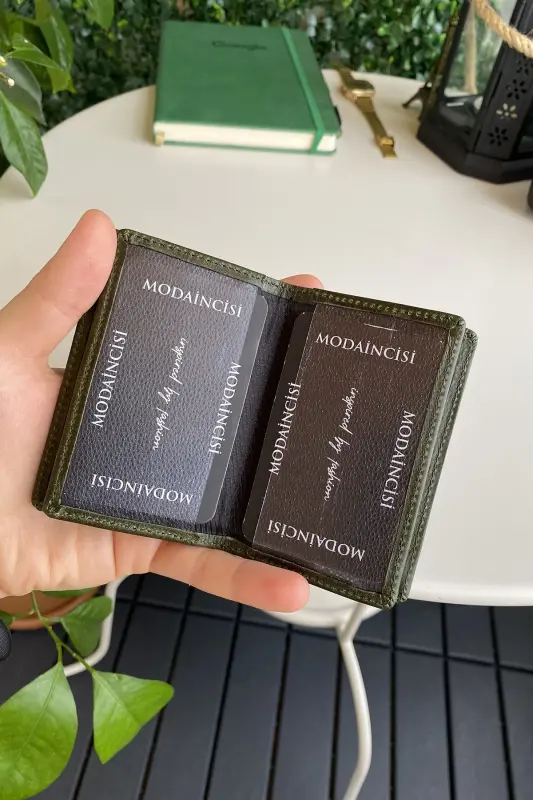 Orsa - Genuine Leather Minimalist Card Holder Green Slim Wallet, Business Card Holder-Green - 4