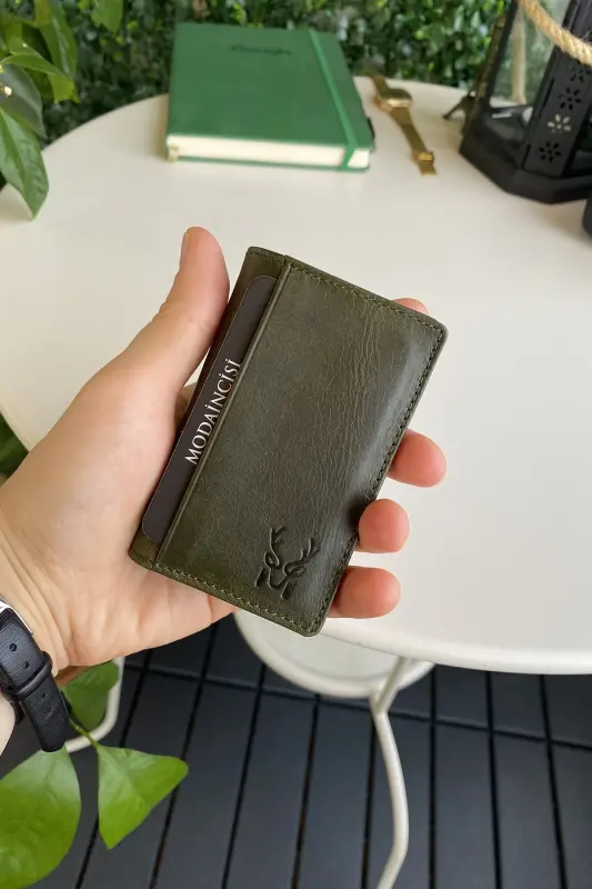 Orsa - Genuine Leather Minimalist Card Holder Green Slim Wallet, Business Card Holder-Green - 1