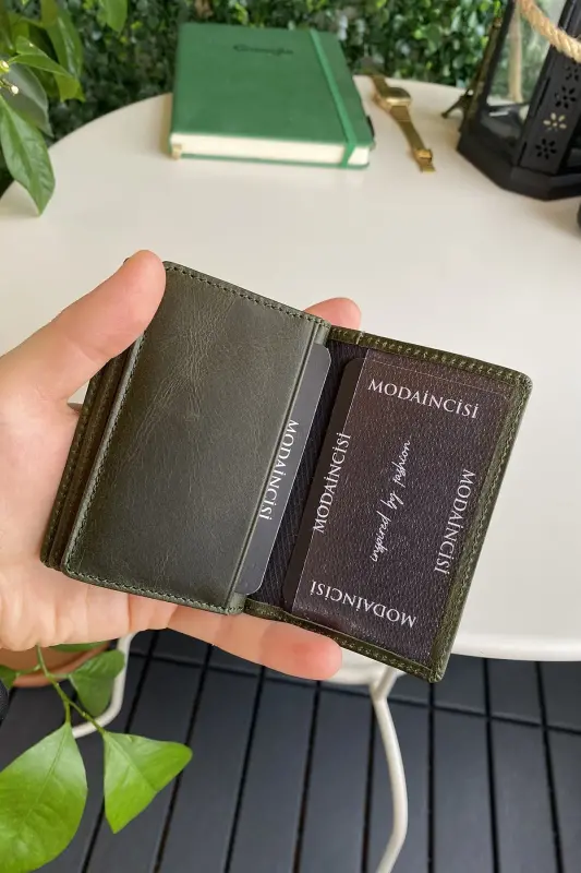 Orsa - Genuine Leather Minimalist Card Holder Green Slim Wallet, Business Card Holder-Green - 4