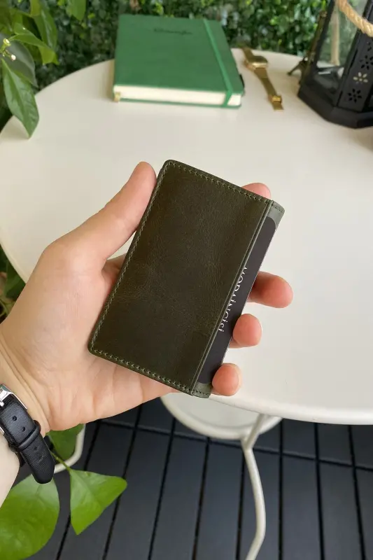 Orsa - Genuine Leather Minimalist Card Holder Green Slim Wallet, Business Card Holder-Green - 5