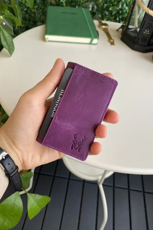 Orsa – Genuine Leather Minimalist Card Holder Purple Women Slim Wallet, Card Case-Purple - MODICA