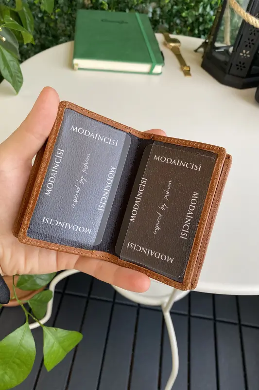 Orsa - Genuine Leather Minimalist Cardholder Tan Slim Wallet, Business Card Holder-Tan - 2