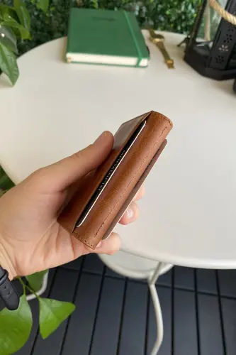 Orsa - Genuine Leather Minimalist Cardholder Tan Slim Wallet, Business Card Holder-Tan - 7