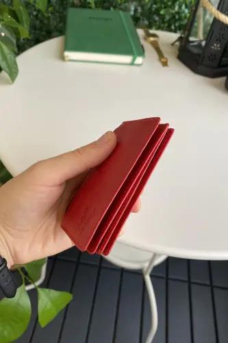 Orsa - Genuine Leather Minimalist Cardholder Women Red Slim Wallet, Card Case - Red - 6