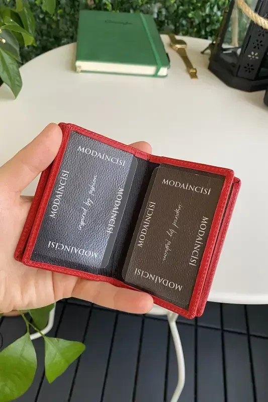 Orsa – Hakiki Deri Minimalist Kartlık Kadın Kırmızı Slim Cüzdan, Kartvizitlik-Kırmızı - 3