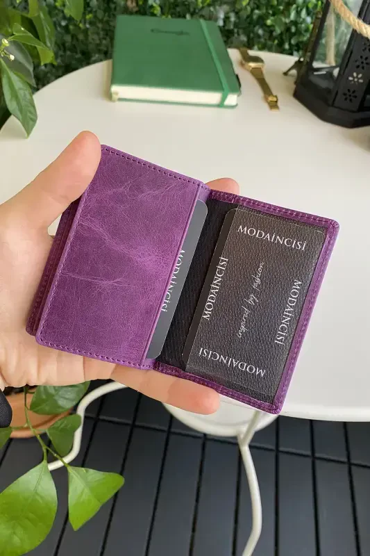 Orsa – Hakiki Deri Minimalist Kartlık Mor Kadın Slim Cüzdan, Kartvizitlik-Mor - 4