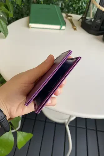 Orsa – Hakiki Deri Minimalist Kartlık Mor Kadın Slim Cüzdan, Kartvizitlik-Mor - 6