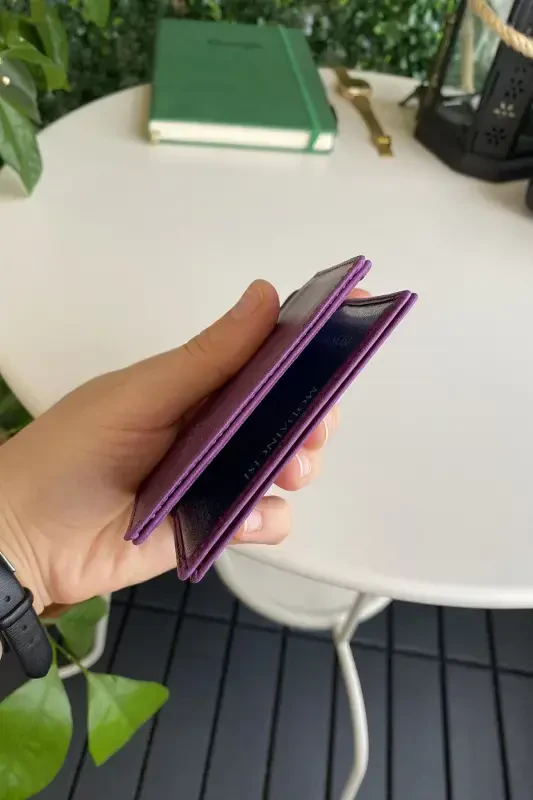 Orsa – Hakiki Deri Minimalist Kartlık Mor Kadın Slim Cüzdan, Kartvizitlik-Mor - 6