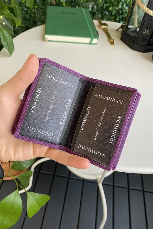 Orsa – Hakiki Deri Minimalist Kartlık Mor Kadın Slim Cüzdan, Kartvizitlik - Mor - 3