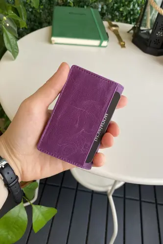 Orsa – Hakiki Deri Minimalist Kartlık Mor Kadın Slim Cüzdan, Kartvizitlik - Mor - 5